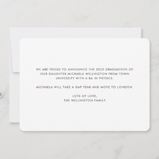 Faire-part Moderne 2022 Script 1 Photo University Graduation (Dos)