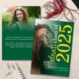 Faire-part Moderne 2 photo Jaune Vert 2025 Graduation