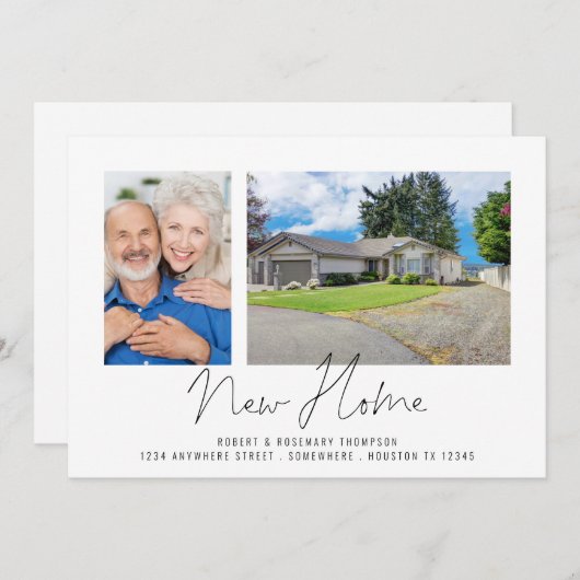 Faire-part Moderne 2 Photos Script Nouveau Accueil (Devant / Derrière)