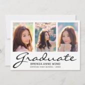 Faire-part Moderne 3 Photo Collage noir Script Graduation (Devant)
