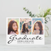 Faire-part Moderne 3 Photo Collage noir Script Graduation (Debout devant)