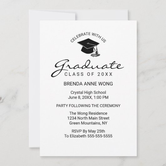 Faire-part Moderne 3 Photo Collage noir Script Graduation (Dos)