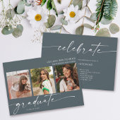 Faire-part Moderne 3 Photo Graduation Dark Turquoise
