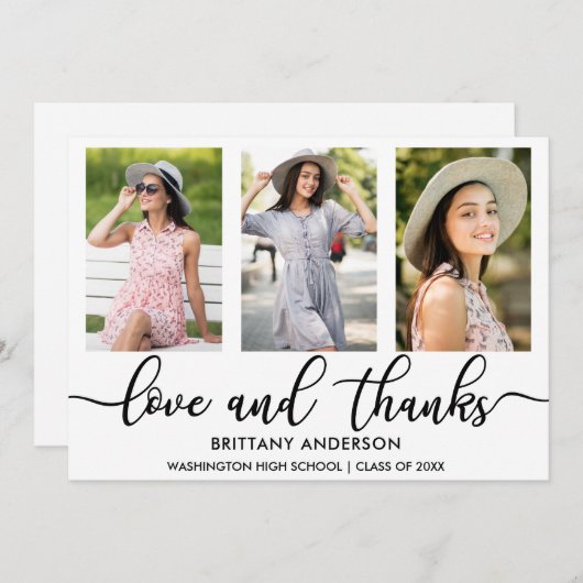 Faire-part Moderne 3 Photo Graduation Love and Thanks W (Devant / Derrière)