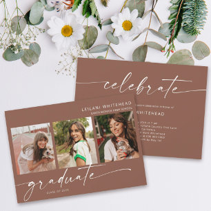 Faire-part Moderne 3 Photo Graduation Party Brown