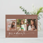 Faire-part Moderne 3 Photo Graduation Party Brown (Debout devant)