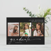 Faire-part Moderne 3 Photo Graduation Party Noir (Debout devant)
