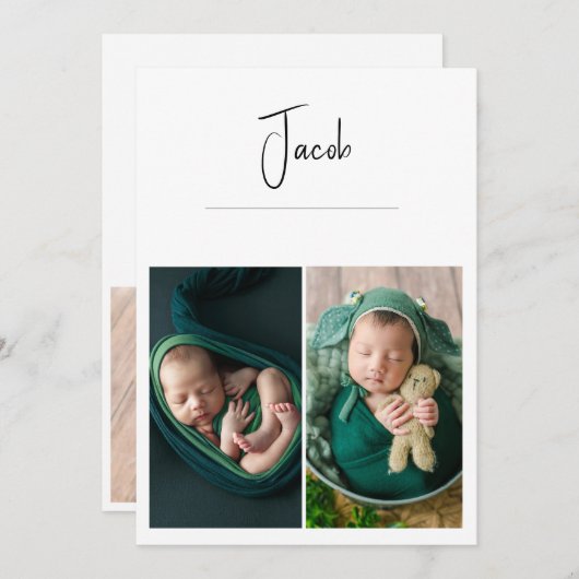 Faire-part Moderne 3 Photo Naissance simple bébé (Devant / Derrière)