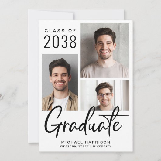 Faire-part Moderne 3 Photo Script Graduation (Devant)