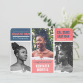 Faire-part Moderne 3 Photos Coral|Turquoise|Graduation Bleue (Debout devant)