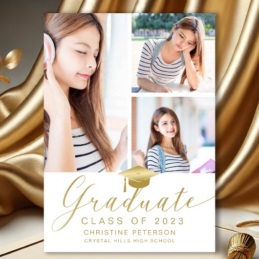 Faire-part Moderne 4 photo Collage blanc Graduation