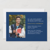 Faire-part Moderne 4 Photo Collage Blue Gold Graduation (Dos)