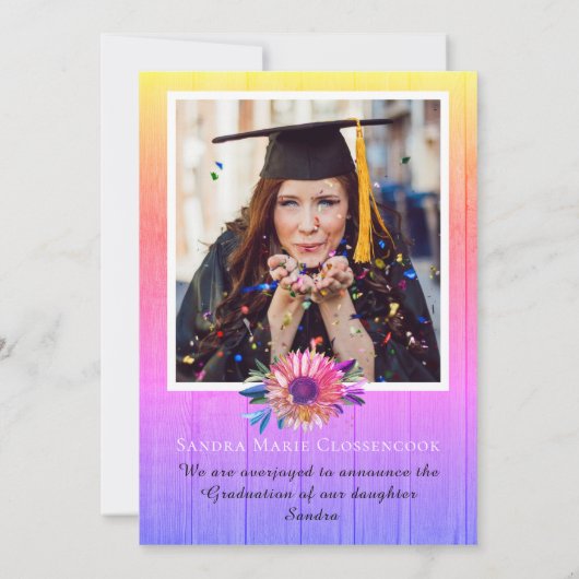 Faire-part Moderne 4 Photo Collage Diplôme Arc-en-ciel (Dos)