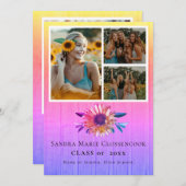 Faire-part Moderne 4 Photo Collage Diplôme Arc-en-ciel (Devant / Derrière)