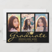 Faire-part Moderne 4 Photo Collage Gold Script Graduation (Devant)