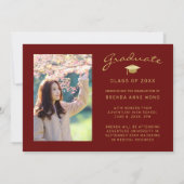 Faire-part Moderne 4 Photo Collage Gold Script Red Graduation (Dos)