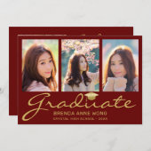 Faire-part Moderne 4 Photo Collage Gold Script Red Graduation (Devant / Derrière)