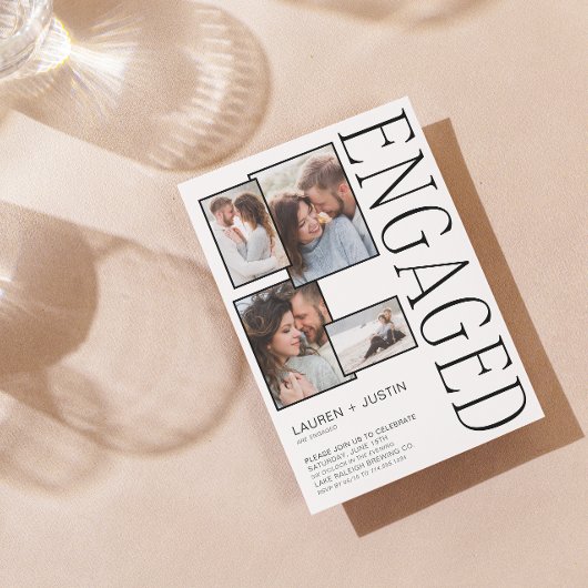 Faire-part Moderne 4 Photo Collage noir blanc Fiançailles