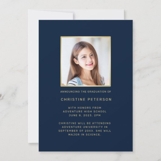 Faire-part Moderne 4 Photo Collage Script Navy Blue Graduatio (Dos)