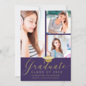 Faire-part Moderne 4 Photo Collage Script Purple Graduation (Devant)