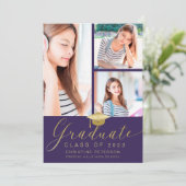 Faire-part Moderne 4 Photo Collage Script Purple Graduation (Debout devant)