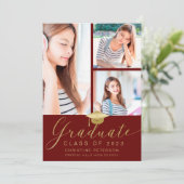 Faire-part Moderne 4 Photo Collage Script Red Graduation (Debout devant)