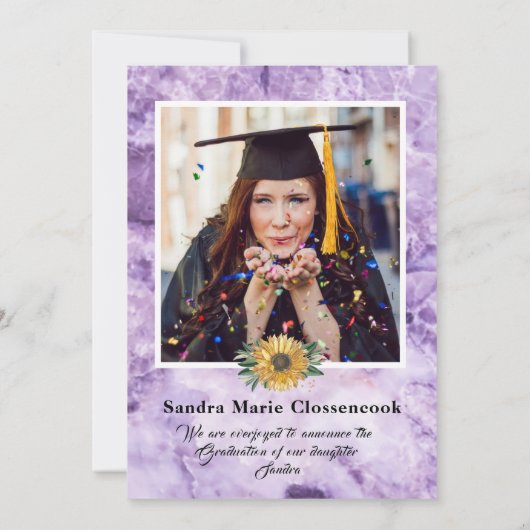 Faire-part Moderne 4 Photo Collage Tournesol graduation (Dos)