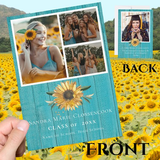 Faire-part Moderne 4 Photo Collage Tournesol graduation