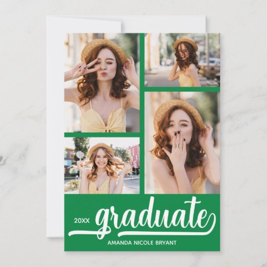 Faire-part Moderne 4 Photo Green Graduation (Devant)