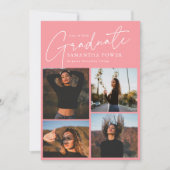 Faire-part Moderne 4 Photos Annonces de graduation rose (Devant)