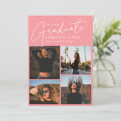 Faire-part Moderne 4 Photos Annonces de graduation rose (Debout devant)