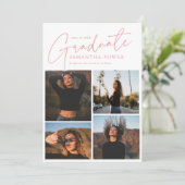 Faire-part Moderne 4 Photos Annonces de graduation rose (Debout devant)