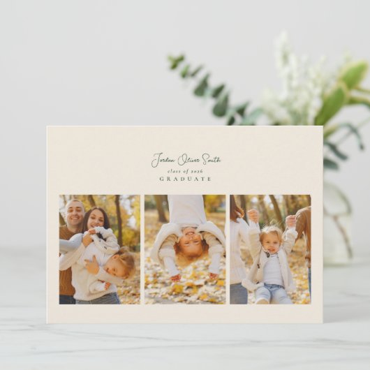 Faire-part moderne 4 script photo graduation calligraphie (Debout devant)