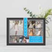 Faire-part Moderne 7 Photo College Sky Blue Black Graduation (Debout devant)