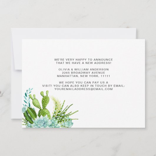 Faire-part Moderne aquarelle Cactus Mouvement Succulent (Dos)