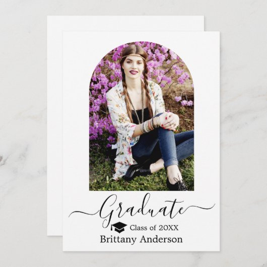 Faire-part Moderne Arch Casquette Calligraphie Graduation (Devant / Derrière)