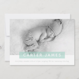 Faire-part MODERNE BÉBÉ PHOTO simple menthe douce