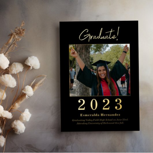 Faire-part moderne Black Gold Photo Graduation