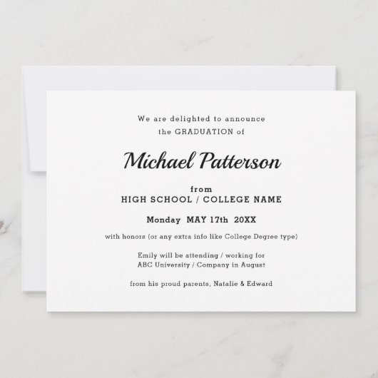 Faire-part Moderne Black Gold Script Photo Graduation (Dos)