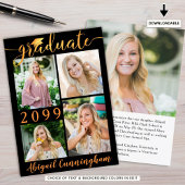 Faire-part Moderne Black Orange Script 5 Photo Gradué