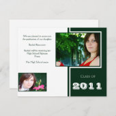 Faire-part Moderne blanc et vert quadruple graduation (Devant / Derrière)