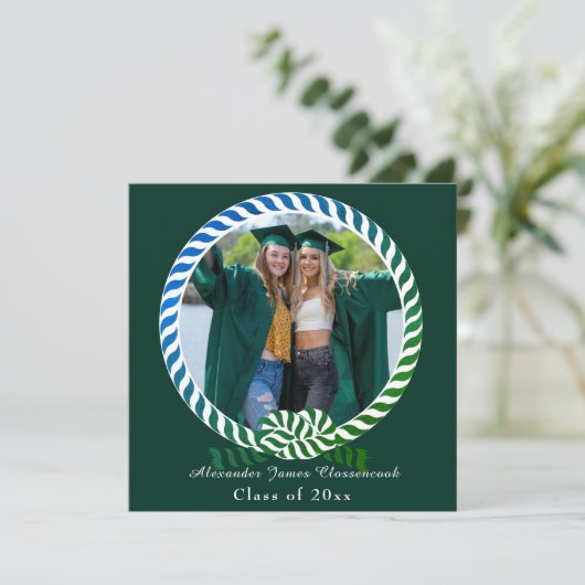 Faire-part Moderne Bleu Vert 1 Photo Graduation (Debout devant)