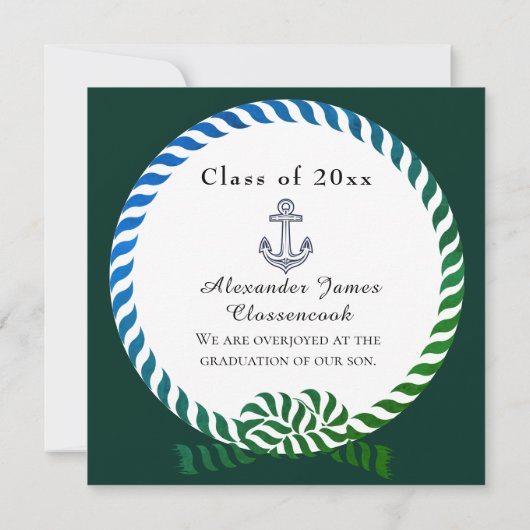 Faire-part Moderne Bleu Vert 1 Photo Graduation (Dos)