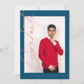 Faire-part Moderne Blue Orange Photo Lycée Graduation (Devant)