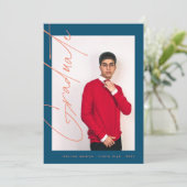 Faire-part Moderne Blue Orange Photo Lycée Graduation (Debout devant)