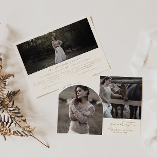 Faire-part Moderne Boho Arch Cream Graduate 3 Photo Graduate