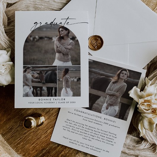 Faire-part Moderne Boho Arch Diplômé Photo Collage Graduation