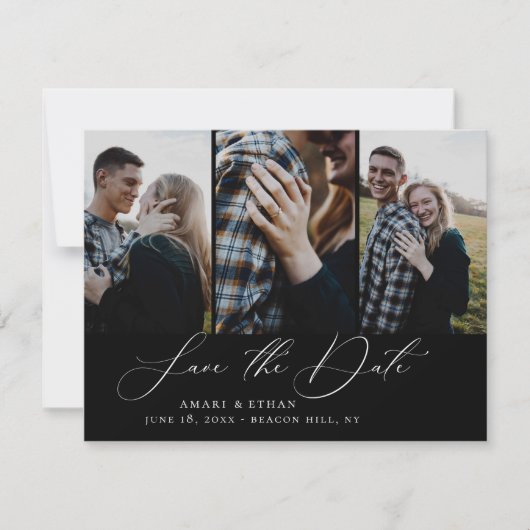 Faire-part Moderne Boho Calligraphie Multi-Photo Enregistrer  (Devant)