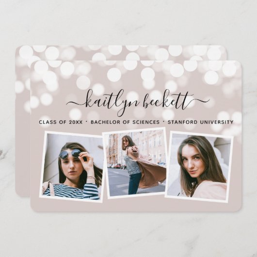 Faire-part Moderne Bokeh Lights 3 Diplôme photo (Devant / Derrière)