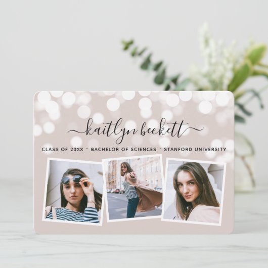 Faire-part Moderne Bokeh Lights 3 Diplôme photo (Debout devant)